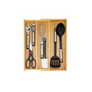 Organisateur de Tiroir de Cuisine en Bambou Extensible - Range-Couverts et Support d'Ustensiles Grande Capacité - Design Modulaire