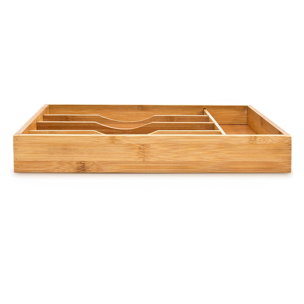 Range-Couverts en Bambou Naturel - Organisateur de Tiroir 5 Compartiments - Design Minimaliste (34 x 25 x 4,5 cm) – Image 2