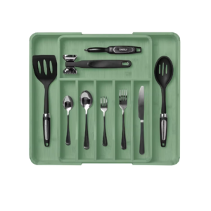Organisateur de Tiroir en Bambou Extensible - Range-Couverts et Support d'Ustensiles de Cuisine - Style Campagne Chic