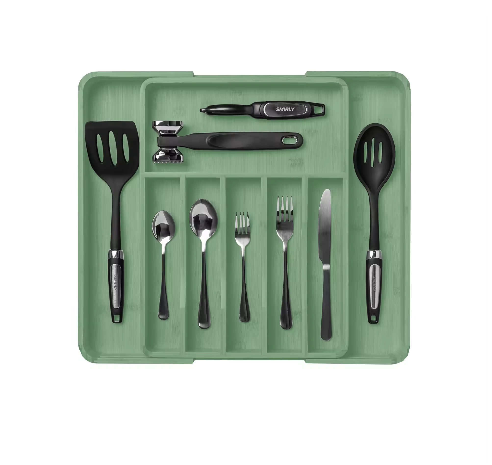 Organisateur de Tiroir en Bambou Extensible - Range-Couverts et Support d'Ustensiles de Cuisine - Style Campagne Chic