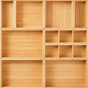 Organisateur de Tiroir en Bambou Naturel - Boîte de Rangement Empilable et Multifonction pour Cuisine, Bureau et Salle de Bain
