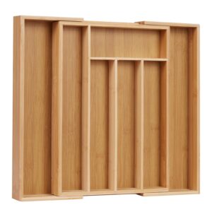 Organisateur de Tiroir en Bambou Extensible - Plateau à Argenterie et Ustensiles de Cuisine - Design Classique et Écologique
