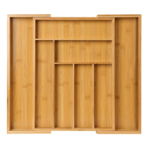 Organisateur de Tiroir en Bambou Extensible - Range-Couverts et Ustensiles de Cuisine de Luxe - Finition Brillante