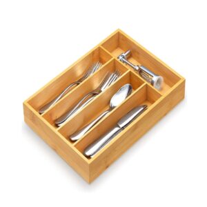 Organisateur de Tiroir de Cuisine en Bambou Poli - Plateau à Ustensiles et Argenterie en Bois Massif - Design Rectangulaire