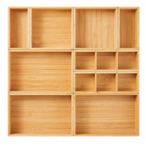 Organisateur de Tiroir en Bambou Naturel - Range-Couverts et Diviseurs d'Ustensiles pour Cuisine et Salon - Modèle Vintage Gravé