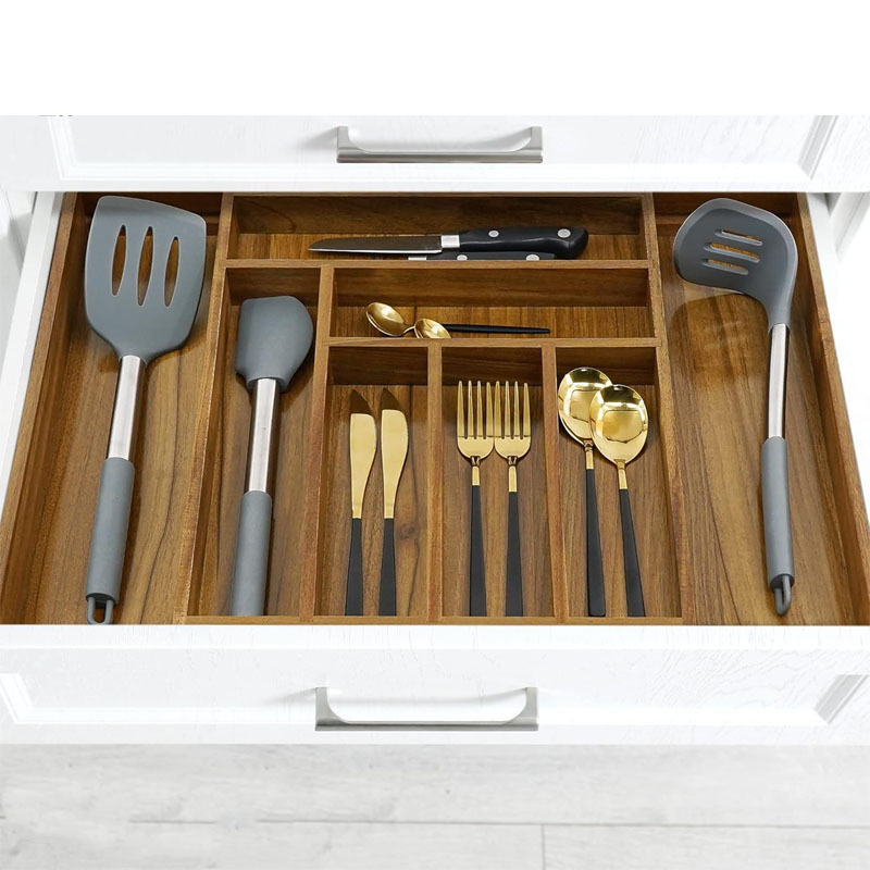 Organisateur de Tiroir en Acacia de Luxe - Range-Couverts Extensible et Pliable (33 à 48 cm) - Plateau à Ustensiles Multifonction – Image 2