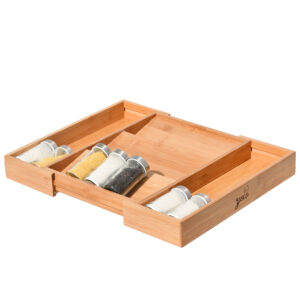 Organisateur d'Épices en Bambou Extensible pour Tiroir - Support à 3 Niveaux pour Pots d'Assaisonnement - Design Modulable