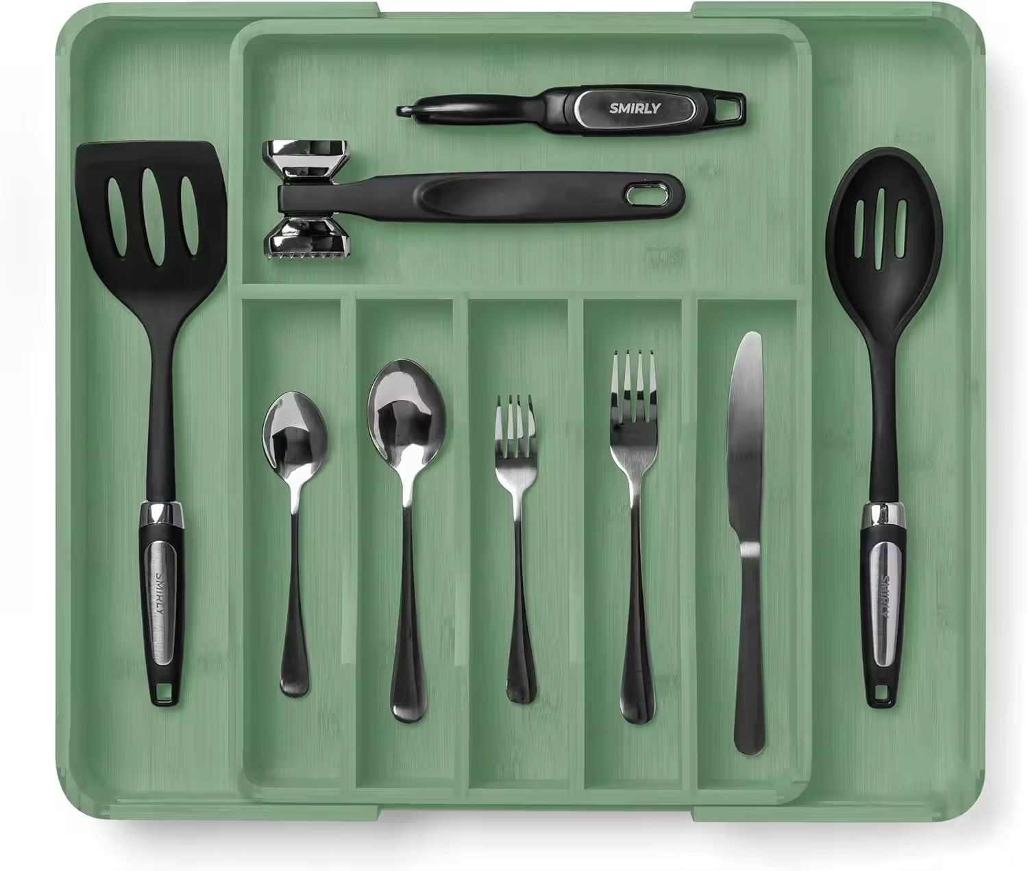 Organisateur de Tiroir en Bambou Extensible - Range-Couverts et Support d'Ustensiles de Cuisine - Style Campagne Chic – Image 6