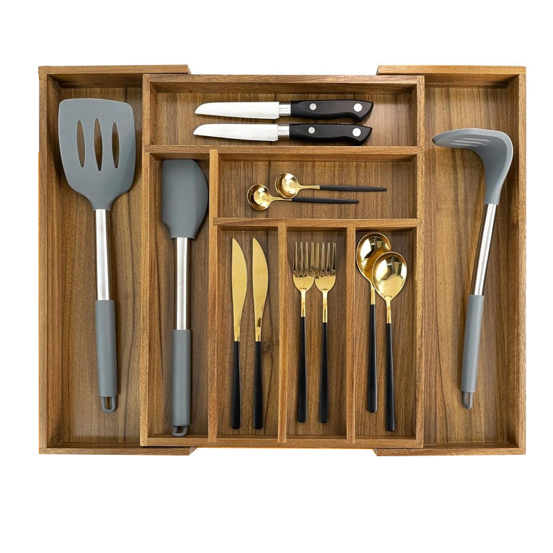 Organisateur de Tiroir en Acacia de Luxe - Range-Couverts Extensible et Pliable (33 à 48 cm) - Plateau à Ustensiles Multifonction – Image 3
