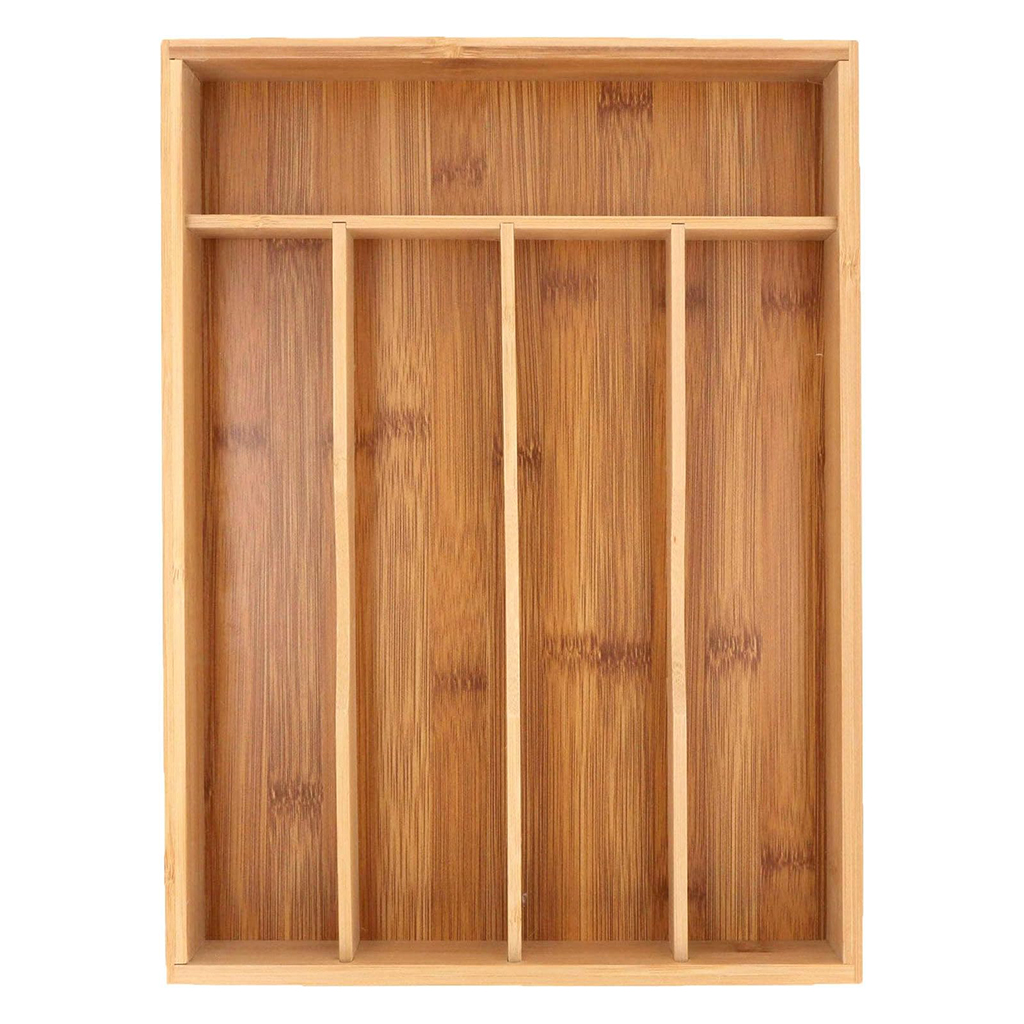 Range-Couverts en Bambou Naturel - Organisateur de Tiroir 5 Compartiments - Design Minimaliste (34 x 25 x 4,5 cm) – Image 3