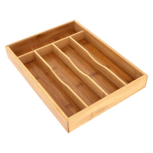 Range-Couverts en Bambou Naturel - Organisateur de Tiroir 5 Compartiments - Design Minimaliste (34 x 25 x 4,5 cm)