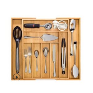 Organisateur de Tiroir Extensible en Bambou - Range-Couverts et Plateau de Rangement pour Bureau et Cuisine