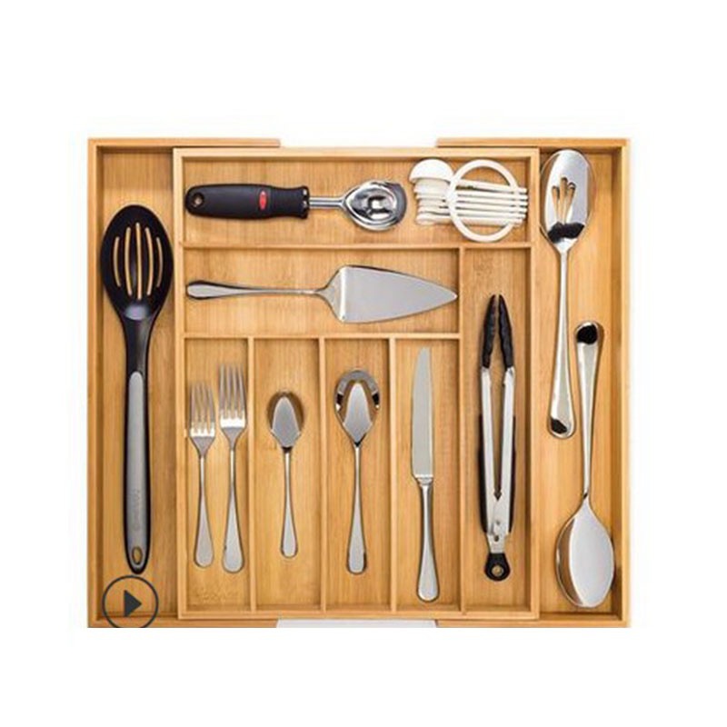 Organisateur de Tiroir Extensible en Bambou - Range-Couverts et Plateau de Rangement pour Bureau et Cuisine