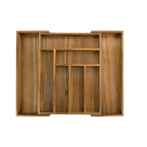 Organisateur de Tiroir en Acacia de Luxe - Range-Couverts Extensible et Pliable (33 à 48 cm) - Plateau à Ustensiles Multifonction